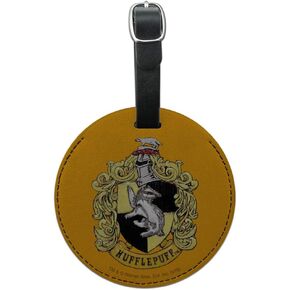 Harry Potter Hufflepuff Painted Crest Round Leather Luggage Card Carry-On ID Tag
