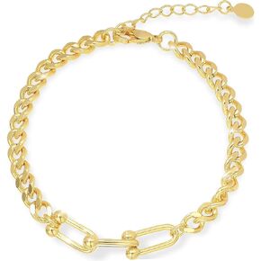 18K Gold Plated Cuban Link Bracelet, Adjustable Chain, Hypoallergenic, Trendy Fashion Jewelry Gifts for Women Girls