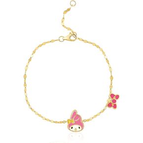 سوار Hello Kitty Sanrio للسيدات My Melody مقاس 6.5 بوصة+1 بوصة ترخيص رسمي، سوار من الفضة الإسترلينية مطلي بالذهب عيار 14 قيراط