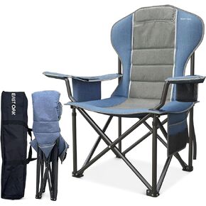 EAST OAK Oversized Camping Folding Chair, Heavy Duty Support 500 LBS Camping Chairs for Adults, 600D Oxford Lawn Chairs with Side Pocket and Cup Holder, Outdoor Chairs for Sports Beach Fishing, Blue