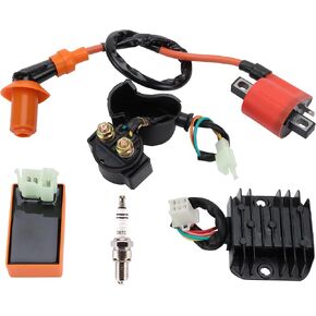 WOOSTAR 6 Pin AC Racing CDI Box Ignition Coil 12V Voltage Regulator Rectifier D8TC Spark Plug Assembly Replacement for CG 125cc 150cc 250cc Vertical Engine Chinese ATV 4 Wheeler Quad Go Kart