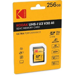 Kodak SD Card 256GB UHS-I U3 V30 Ultra - 95MB/s Max Read Speed - Write Speed 85MB/s Max - Storage of 4K Ultra HD Videos and HD Photos - SD Card