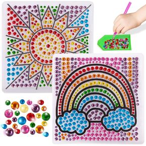 ArtCreativity Window Art Suncatcher Kit for Kids - Suncatcher Craft Kit for Girls - Window Art Crafts for Kids 4-8, Art Craft Kit with Gems, Stylus Tools, Trays, Hanging Tape, and More