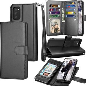 Tekcoo Galaxy A03S Case, [US Version] Galaxy A03S Wallet Case, Luxury PU Leather Cash Credit Card Slots Holder Carrying Folio Flip Cover [Detachable Magnetic Case] Kickstand for Samsung A03S Black