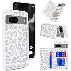 iCoverCase for Google Pixel 7 Case with Card Holder, Pixel 7 Wallet Phone Case for Women Men [RFID Blocking] PU Leather Protective Wallet Case for Pixel 7 (Gray Leopard)