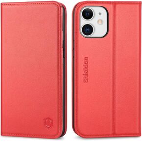 SHIELDON Case for iPhone 12 Mini 5G Genuine Leather Wallet Flip Magnetic Cover RFID Blocking Credit Card Holder Kickstand TPU Shockproof Case Compatible with iPhone 12 Mini 5G (5.4 Inch, 2020) - Black