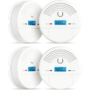 4-Pack Smoke and Carbon Monoxide Detector, 2 in 1 CO & Smoke Alarm, Carbon Monoxide Detectors with 10 Year Life, Digital Display, Battery-Operated Smoke Carbon Monoxide Alarm(No Battery)