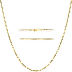 KISPER Italian 18K Gold Over 925 Sterling Silver Diamond Cut 1.75MM, 2.5mm Curb Cuban Link Chain Necklace - for Men & Women with Lobster Clasp - Made in Italy