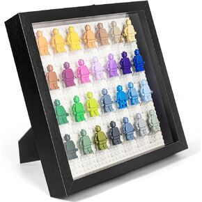 Figure Display Case, 11 x 11 Inches Shadow Box Frame, Miniature Storage Case, for Wall Mount and Tabletop, Pull-Out Panel, Black
