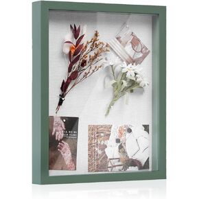 Muzilife 8x8 Shadow Box Picture Frame with Linen Board - Deep Wood & Glass Display Case Ready to Hang Memory Box Baby Sports Memorabilia, Pins, Awards, Medals, Wedding, Tickets and Photos (Black)
