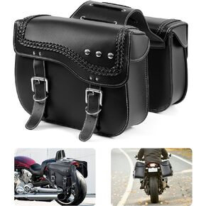 Motorcycle Saddlebags, Synthetic Leather Motorcycle Side Bags Universal Side Saddle Bags Storage Tool Bag Compatible with Sportster Vulcan Shadow Softail Dyna V-star (Black - Style A)