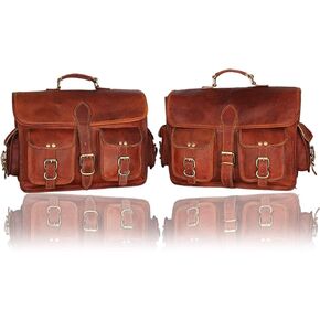 Saddle Bags Motorcycles Bike Powersports Accessories Road Bicycle 15 Inches Pair Leather Brown Scooter Panniers Saddlebags Saddle Rear Rack Bag Panniers for Tool Gear Pouch