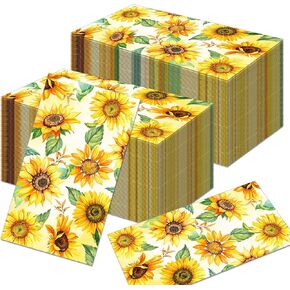 100Pcs Sunflower Paper Napkins Flower Guest Paper Napkins Sunflower Paper Luncheon Napkins for weddings birthdays baby showers luncheons Cocktail (7.9 x 4.3 Inch)