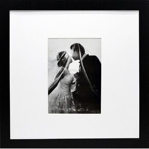 12x12 Black Wood Gallery Picture Frame with Mat to 5x7 - Wide Molding - Great for Scrapbooking - Includes Both Attached Hanging Hardware and Desktop Easel - Display Pictures 12 x 12
