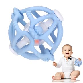 Baby Rattle Teether Toys, Infant Sensory Montessori Teething Toys, Silicone Chew Toy with Rattles for Babies 0-3-6-12 to 18 Months, Boys Girls Baby Shower Gifts(Blue)