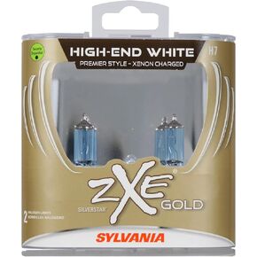 SYLVANIA - H7 (64210) SilverStar zXe GOLD High Performance Halogen Headlight Bulb - Headlight & Fog Light, Bright White Light Output, Best HID Alternative, Xenon Charged Technology (Contains 2 Bulbs)