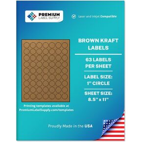 Premium Label Supply Brown Kraft Sticker Round Labels – 1" Circle – Laser/Inkjet Compatible – (63 Labels/Sheet), 25 Sheets – 1575 Total Adhesive Labels