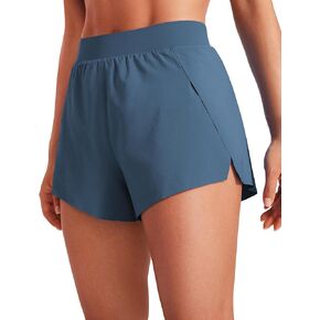 CRZ YOGA Running Shorts for Women High Waisted V Split Gym Workout Athletic Track Shorts with Mesh Liner Quick Dry