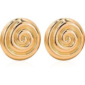 Vintage Gold Silver Chunky Spiral Stud Earrings for Women Girls Trendy Metal Geometric Statement Round Swirl Earrings Jewelry Gifts