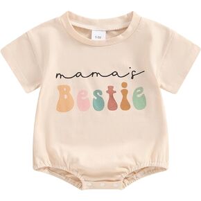 BULINGNA Newborn Infant Baby Girl Summer Clothes Mamas Bestie Short Sleeve T-Shirt Tops Bubble Romper Mathers Day Outfits