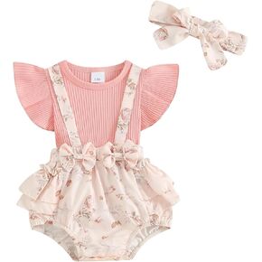 Baby Girl Summer Clothes Floral Onesie Fly Sleeve Ruffle Jumpsuit Suspender Romper Cute Newborn Girl Outfits