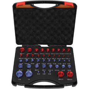44pcs Nut and Bolt Thread Checker, Red and Blue Size Gauge Inch Metric Nut and Bolt Identifier Gauge Set, Thread Inspection for Bolts and Nuts