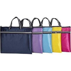 Set of 5;Document File Holder Zipper File Bags Football Shape Shopping Bags Multicolor Double Pocket Zip Handbag (A4 Size, Random Color)