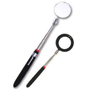 2 PCS Telescoping Inspection Circular Mirror with 2 LED Light Mirror and Mirror on a Stick and Extendable Mechanic Tool for Automotive,50mm Flexible Circular Mirror 360 Swivel for Extra Viewing