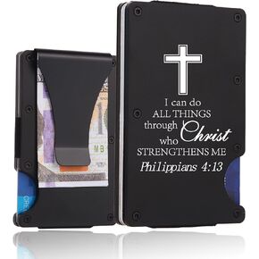 Christian Gifts Minimalist Personalized Engraved Metal Wallet,Slim Wallet for Men,Birthday Gifts Christmas Gift Bible Verse Faith Religious Christian Gifts (4:13 wallet)