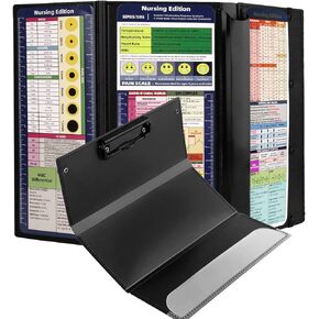 Nursing Clipboard Foldable, 3 Layers Nurse Clipboard with Quick Access Medical References & Nursing Cheat Sheet Notepad for Nurses and Doctors (Black)