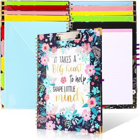 Glenmal Clipboard Folio with Refillable Lined Notepad for Letter (11 x 8.5), 5 Plastic Folder with 10 Pocket Hardcover Project Organizer with 72 Sticker Teacher Appreciation Gift
