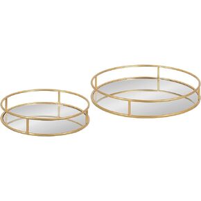 Kate and Laurel Felicia Modern Glam Metal Nesting Trays | Decorative Round Shape with Handles and Mirror Surface, Set of 2, Gold