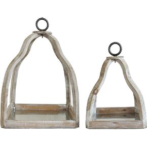 Creative Co-Op Set of 2 Decorative Wood & Metal Trays