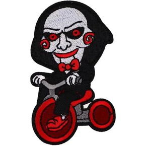 Saw Jigsaw Billy The Puppet Mask Tricycle Horror Movie 3.9" Iron On Embroidered Patch for Clothing