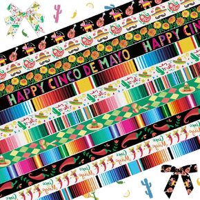 Hying 4 Rolls Mexican Ribbons for Crafts Wrapping Gifts, Serape Halloween Ribbon for Gift Wrapping Party Decoration DIY, 0.9" X 20 Yards Grosgrain Craft Dia de Muertos Ribbon for Day of the Dead Decor