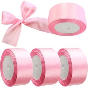 4 Rolls Light Pink Double Sided Polyester Satin Ribbon 1" x 25 Yards Double Faced Fabric Ribbon for Gift Wrap, Sewing, Baby Shower,Wedding, Wreath Decoration, Birthday, Crafts, Bow Making
