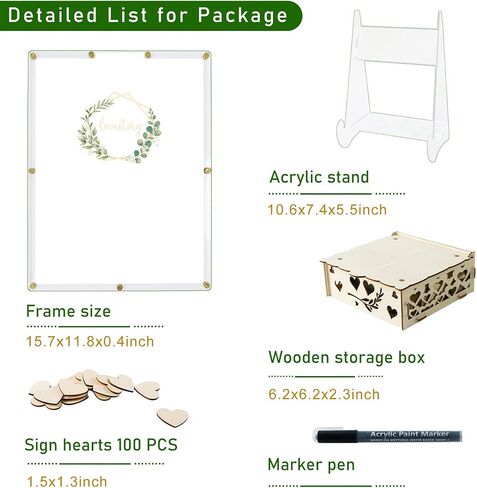 AerWo Wedding Guest Book Alternative, Guest Book Wedding Reception, Acrylic Guest Book Drop Box with Stand, Plywood Box, 100 Wooden Hearts and Marker Pen, Wedding Signs for Ceremony and Reception in Saudi Arabia