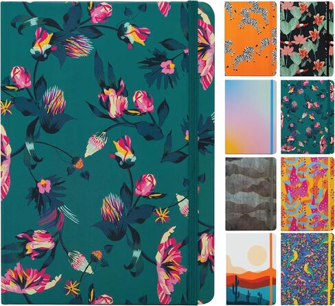Beatrix & Luca College ruled bound notebook, 160 page lined journal, 5.8 x 8.3 inches, lay flat with bookmark and elastic band (teal pink floral) in Saudi Arabia