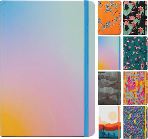 Beatrix & Luca College ruled bound notebook, 160 page lined journal, 5.8 x 8.3 inches, lay flat with bookmark and elastic band (teal pink floral) in Saudi Arabia