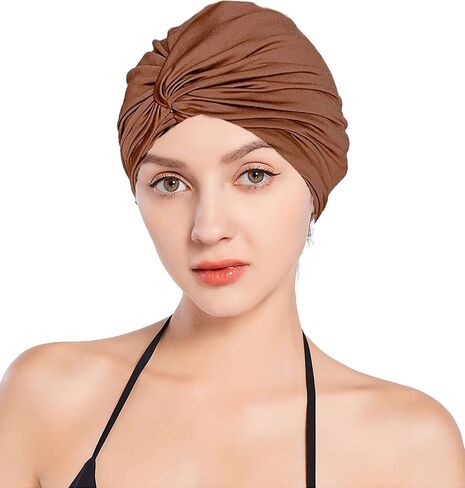 قبعة سباحة من القماش للنساء، قبعة سباحة مطوية، عمامة سباحة للشعر الطويل، قبعة للعلاج الكيميائي، غطاء رأس عمامة للسرطان لتساقط الشعر، قبعة حمام سباحة ناعمة قابلة للتمدد، قبعة جمجمة، قبعة نوم، قبعة دش للاستحمام in Kuwait