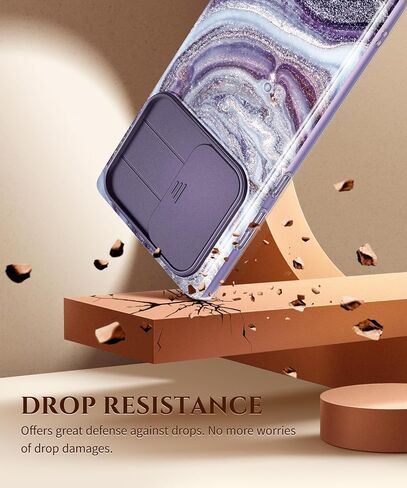 GVIEWIN for Samsung Galaxy S24 Ultra Case, [Slide Camera Cover & Built-in Screen Protector] [2 Front Frame] Military Grade Shockproof Marble Phone Case Cover 6.8" (Quicksand/Purple) in Kuwait