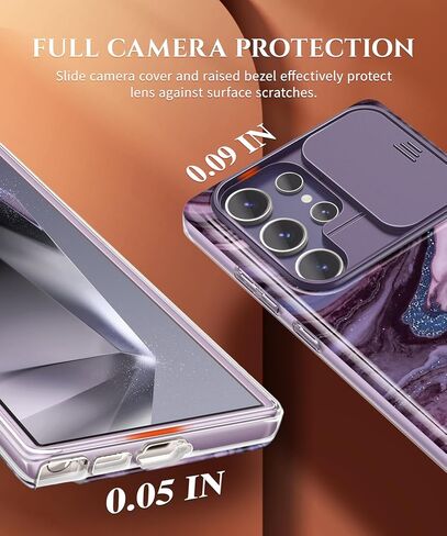 GVIEWIN for Samsung Galaxy S24 Ultra Case, [Slide Camera Cover & Built-in Screen Protector] [2 Front Frame] Military Grade Shockproof Marble Phone Case Cover 6.8" (Quicksand/Purple) in Kuwait