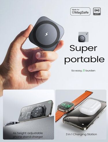 LISEN Wireless Charging Station [15W Super Portable] Magsafe Charger Stand for Apple,Travel Essentials Wireless Charger for iPhone and Watch Airpods Foldable Magsafe Accessories Fit iPhone 15 14 13 in Saudi Arabia