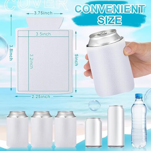 60 Pieces Beer Can Coolers with Sublimation Paper, Heat Tape for Sublimation, PTFE Sheet Foam Sleeves Plain Soft Insulated Blanks for Soda, Beer, Water Bottles, Wedding Favors and Gifts (White) in Saudi Arabia