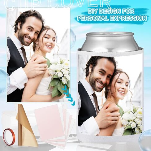 60 Pieces Beer Can Coolers with Sublimation Paper, Heat Tape for Sublimation, PTFE Sheet Foam Sleeves Plain Soft Insulated Blanks for Soda, Beer, Water Bottles, Wedding Favors and Gifts (White) in Saudi Arabia