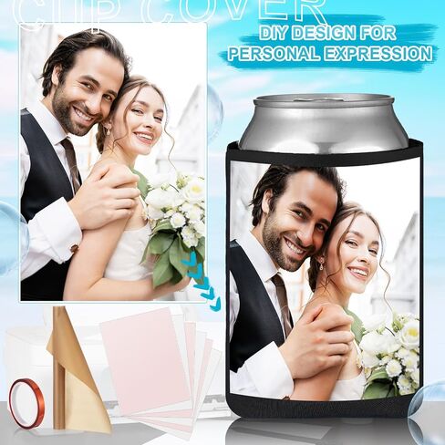 60 Pieces Beer Can Coolers with Sublimation Paper, Heat Tape for Sublimation, PTFE Sheet Foam Sleeves Plain Soft Insulated Blanks for Soda, Beer, Water Bottles, Wedding Favors and Gifts (White) in Saudi Arabia
