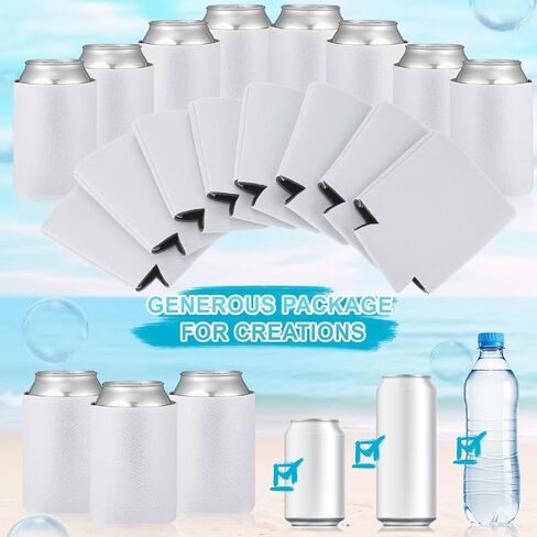 60 Pieces Beer Can Coolers with Sublimation Paper, Heat Tape for Sublimation, PTFE Sheet Foam Sleeves Plain Soft Insulated Blanks for Soda, Beer, Water Bottles, Wedding Favors and Gifts (White) in Saudi Arabia