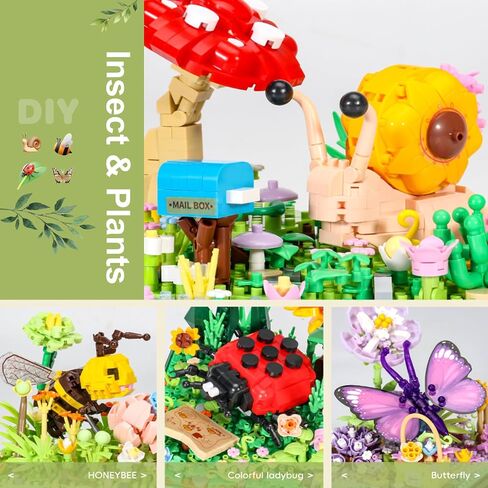 Flower & Insect Bouquets Building Toys - 801 PCS Bee Micro Building Blocks Kit with Dust Cover, Preserved Flower Home Decor Christmas New Year Birthday Great Gift for Mom/Lover/Women (Bee) in Saudi Arabia