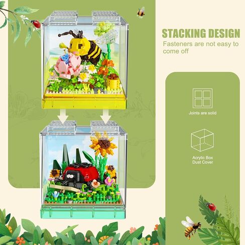 Flower & Insect Bouquets Building Toys - 801 PCS Bee Micro Building Blocks Kit with Dust Cover, Preserved Flower Home Decor Christmas New Year Birthday Great Gift for Mom/Lover/Women (Bee) in Saudi Arabia