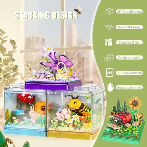 Flower & Insect Bouquets Building Toys - 801 PCS Bee Micro Building Blocks Kit with Dust Cover, Preserved Flower Home Decor Christmas New Year Birthday Great Gift for Mom/Lover/Women (Bee) in Saudi Arabia